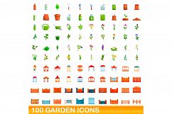 100 garden icons set, cartoon style Product Image 1