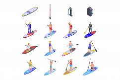 Sup surfing icons set, isometric style Product Image 1