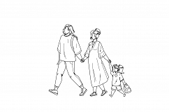 Japanese Family Walking Together In Park Vector Product Image 1