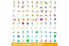 100 cleaning icons set, cartoon style Product Image 1