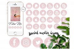 Pink Glitter Social Media Icons Product Image 1