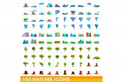 100 nature icons set, cartoon style Product Image 1