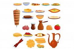 Turkish food icons set, cartoon style Product Image 1