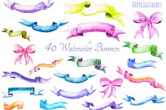 Watercolor Banners Ribbon Wedding Invitation Clipart Product Image 5