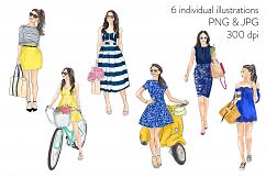 Watercolor fashion illustration - Girls in blue and yellow Product Image 2