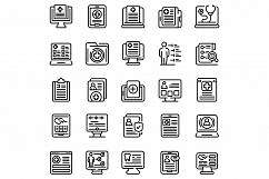 Electronic patient card icons set, outline style Product Image 1