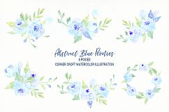 Abstract Blue Peony Clip Art, Watercolor blue peony clipart Product Image 4