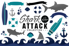 Shark Attack Clipart Graphics &amp; Digital Paper Patterns Bundle Product Image 1