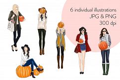 Fashion illustration clipart-Girls with Pumpkins -Light Skin Product Image 2