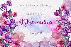 Purple Alstroemeria PNG watercolor set Product Image 1