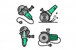 Angle grinder icons set, outline style Product Image 1