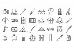 Hunting safari equipment icons set, outline style Product Image 1