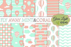 Mint and Coral Hot Air Balloons Digital Papers Product Image 1