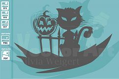 Spooky Cat with Pumpkin - A Halloween Design for Crafters Product Image 1