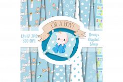 Baby Boy, Baby Shower, Blue Baby Patterned, Scrapbooking Product Image 1