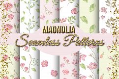 Watercolour Magnolia Seamless Patterns Product Image 1