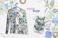 Ornament of blue flowers PNG watercolor set Product Image 7