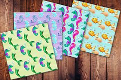 Mermaid Digital Paper, Sealife Scrapbook, Seahorse pattern Product Image 2