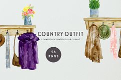 Watercolor country coat, country boots clipart Product Image 2