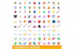 100 magic icons set, cartoon style Product Image 1