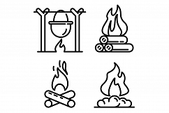 Campfire icons set, outline style Product Image 1