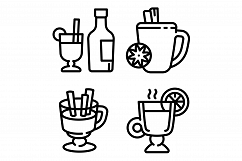 Mulled wine icons set, outline style Product Image 1