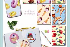 Sweet desserts - watercolor illustrations cakes and coffee Product Image 3