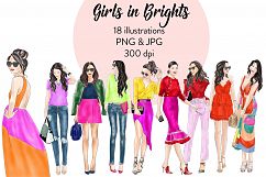 Watercolor clipart - Girls in Brights -  Fashion illustration Product Image 1