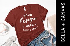 Rust Bella Canvas 3001 T-Shirt Mockup Sandels Bag Headphones Product Image 1