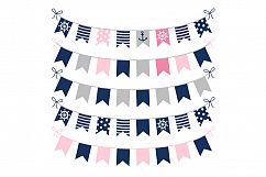 Cute nautical bunting clipart, Girl birthday party banner Product Image 1