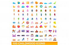 100 childhood icons set, cartoon style Product Image 1