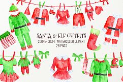 Watercolor Santa and Elf Outfit Clipart Product Image 1