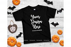Halloween Kids Black Tshirt Mock Up Teen Flat Lay Display Product Image 1