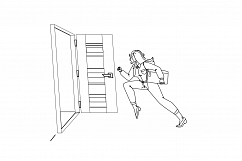 Woman Leaving Room, Running To Open Door Vector Product Image 1