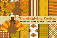 Thanksgiving Digital Paper, Thanksgiving Turkey Background, Fall Pattern, Autumn Printables, Scrapbook Papers, Digital Scrapbooking, Turkey Clipart. Product Image 1