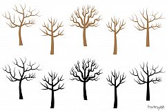 Bare tree silhouette clipart, Leafless tree clip art Product Image 2