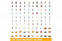 100 restaurant icons set, cartoon style Product Image 1