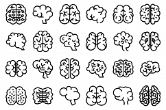 Human brain icons set, outline style Product Image 1