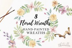 Watercolor Floral Wreaths 8 Garlands Pretty Flowers Set Pink Product Image 1