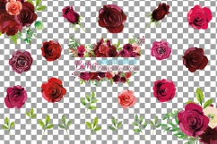 Watercolor Red and Burgundy Roses and leafs clip art pack Product Image 2