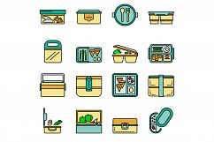 Lunchbox icon set line color vector Product Image 1