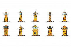 Lighthouse icons set line color vector Product Image 1