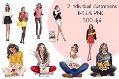 Fashion illustration clipart Girls with books - Dark skin Product Image 2