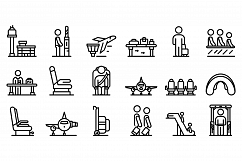 Airline passengers icons set, outline style Product Image 1