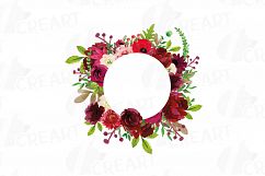 Boho bordo floral frames watercolor clip art pack, burgundy Product Image 5