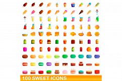 100 sweet icons set, cartoon style Product Image 1