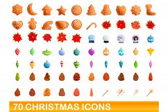 70 christmas icons set, cartoon style Product Image 1