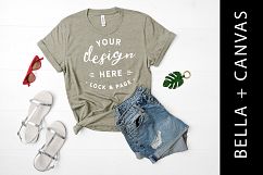 Heather Stone Bella Canvas 3001 T Shirt Mockup Cool Flat lay Product Image 1