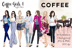 Fashion illustration clipart - Coffee Girls 4 - Light Skin Product Image 1