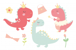 Girl Dinos, digital clipart and paper set Product Image 2